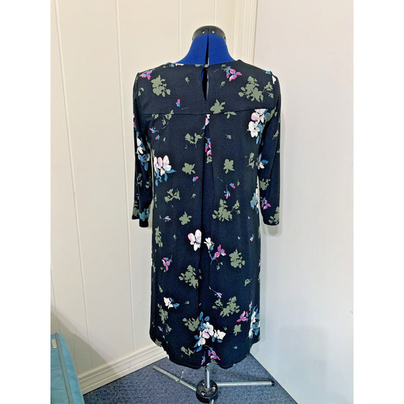 J Jill Wearever Collection Midi Dress Small Black FLoral Long Sleeve Ponte Knit - Picture 2 of 10